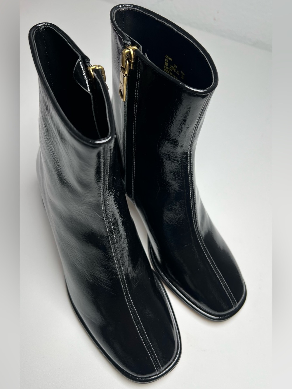 Coach Size 5 Women's Black Patent Gigi Ankle Boots with Side Zip